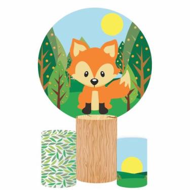 Imagem de Trio Capa Cilindro + Painel Redondo Aniversário Raposinha Raposa - Dec