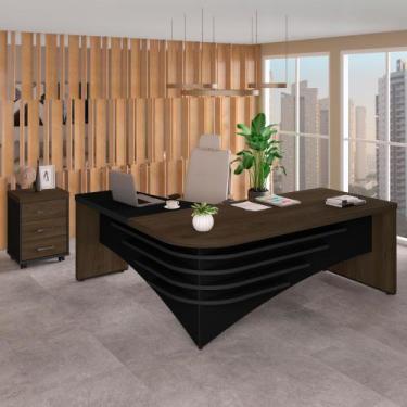 Imagem de Conjunto Mesa Diretor LD e Gaveteiro Cor Charuto com Preto - Artany