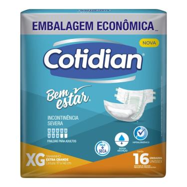 Imagem de Fralda Geriátrica Cotidian Bem Estar Tamanho XG 16 Unidades Descartáveis