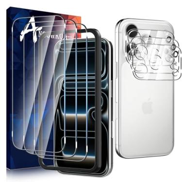 Imagem de Anoowkoa Pacote com 3 protetores de tela para i-P-hone 17 Pro + [pacote com 3] protetor de vidro temperado para lente de câmera. Dureza 9H. Suporta desbloqueio de impressões digitais, sem bolhas