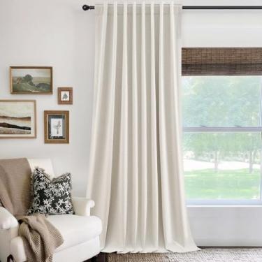 Imagem de Cortinas blackout creme 152 cm cortinas de linho natural extra largas 102 polegadas para sala de estar quarto aba traseira isolamento térmico 100% preto para janela com eficiência energética marfim