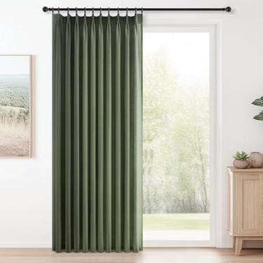 Imagem de Cortinas plissadas verde-oliva 272 cm de comprimento, 1 painel para quarto, sala de estar, texturizada, semitransparente, boho, aba traseira neutra, plissada, drapeada com ganchos de 272 cm de