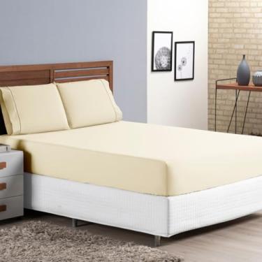 Imagem de Jogo de Cama King Percal 400 Fios Ponto Palito 03 Peças, Antiácaro, Anti-pilling com Toque Macio - (PALHA)