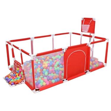 Imagem de Chiqueirinho Playground Infantil, Vermelho e Branco, Estrutura em Aço e Poliéster, 182x122x64cm, com Cesta de Basquete e Gol de Futebol