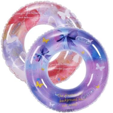 Imagem de Boias infláveis de piscina de 89 cm para adultos com alças - pacote com 2 boias de arco e borboleta, tubos de piscina, com lantejoulas douradas, boia inflável para piscina, festa, lago e praia