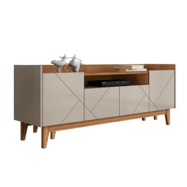 Imagem de Rack Adria 180 Sala Tv Até 65 Polegadas Pés Madeira Maciça Off White Cedro