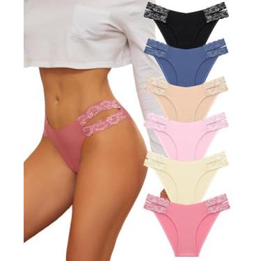 Imagem de Cuecas de biquíni femininas Finetoo Seamless Cheeky, pacote com 6