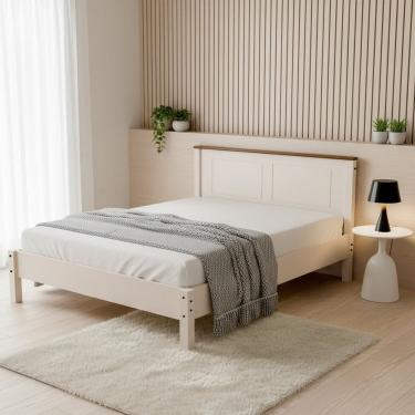 Imagem de Cama Casal 158cm com Pés em Maderia Maciça Joy Off White