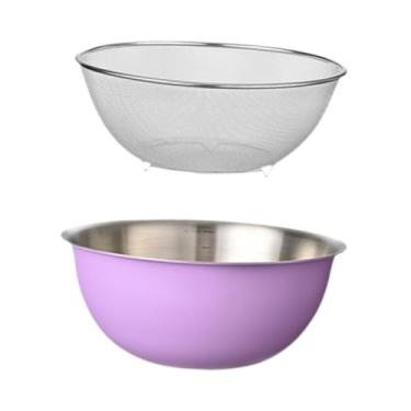 Imagem de Bothyi 2 peças de escorredor de aço inoxidável 304 com tigela para misturar macarrão, espaguete, arroz, enxaguador, lavador, cesto de lavagem de vegetais, 24cm