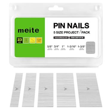 Imagem de meite Pregos de pino de calibre 23, 5 tamanhos variados (5/20.3 cm, 3/10.2 cm, 2.5 cm, 1-3/40.6 cm, 3-3/20.3 cm) - Pregos galvanizados 23GA para pistola de pregos, ideal para marcenaria fina (10.000
