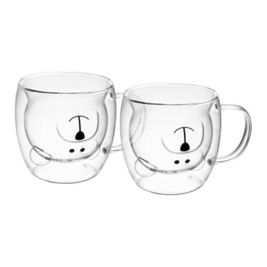 Imagem de Kit 2 Xícara De Chá Parede Dupla Vidro Gato Urso 250ml Cat Bear Café Da Manhã Chique Mesa Posta (Bear)