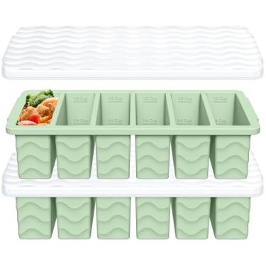 Imagem de Moldes de silicone para freezer de 1/2 xícara com tampa, 2 bandejas de silicone para congelador para sopa, molho e caldo – recipientes de preparação de refeições, bandeja grande para cubos de gelo