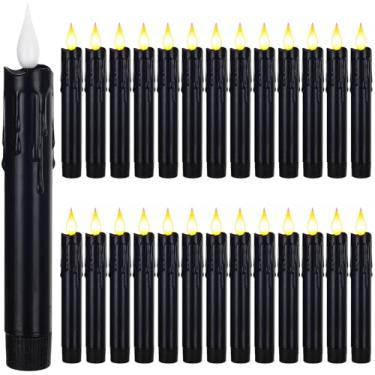 Imagem de Baquler 24 velas pretas sem chamas de 16,5 cm, velas elétricas falsas, operadas por pilhas, vela de plástico para janela de LED cintilante, para decoração de casamento, Halloween, Natal (sem bateria)