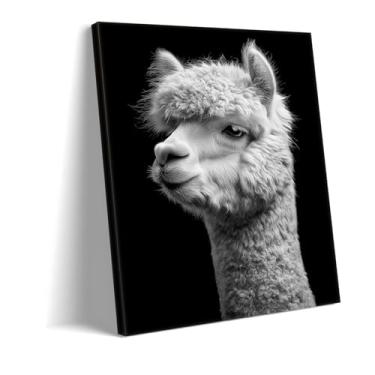 Imagem de Decoração de parede minimalista cavalo branco e impressão de arte de alpaca - Imagem moderna de animais de fazenda em tela - Arte elegante de garanhão preto e branco para decoração de casa (arte tela