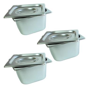 Imagem de 3 Cuba Gastronomica Inox Com Tampa 1/6x150 Gn Buffet Cozinha - JMA Ino