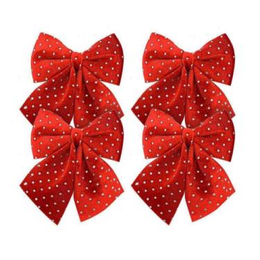 Imagem de Kit 4 Laços Veludo Vinho Decorados Bolinhas Prata Natal 12x13cm - Magi