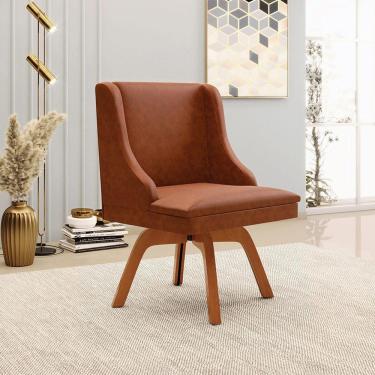 Imagem de Cadeira Decorativa Sala De Jantar Base Giratória De Madeira Firenze Pu Nozes/natural G19 - Gran Belo
