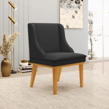 Imagem de Cadeira Decorativa Sala De Jantar Base Fixa De Madeira Firenze Pu Preto Fosco/castanho