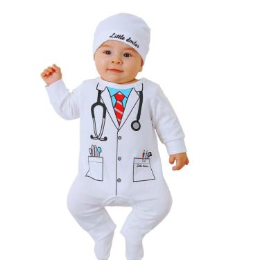 Imagem de Fantasia Bebê Médico Macacão Com Gorro Branco