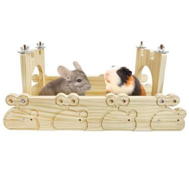Imagem de Hamiledyi Ponte suspensa de madeira chinchila plataforma ponte suspensa esquilo túnel brinquedos para decoração de habitat de hamster de porquinho-da-índia e brinquedos acessórios de gaiola de