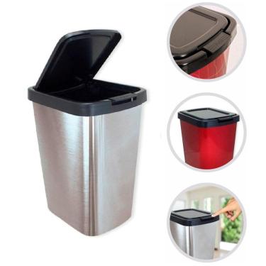 Imagem de Lixeira Cesto Com Tampa Click Inox Metalizada 9 Litros