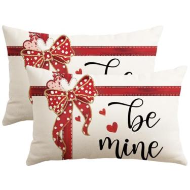 Imagem de OTOSTAR Conjunto de 2 capas de almofada para o dia dos namorados, 30,5 x 50,8 cm, laço vermelho, aniversário, casamento, decorativas, capas de almofada de inverno e férias para sofá