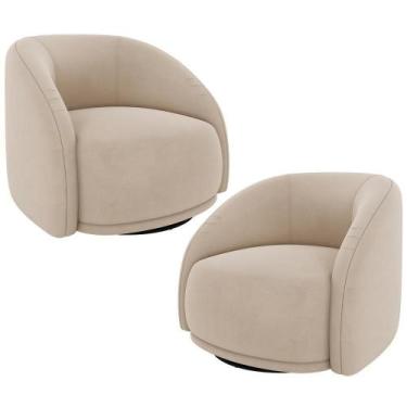 Imagem de Kit 02 Poltronas Decorativa Giratória Angelina M03 Veludo Bege - LYAM 