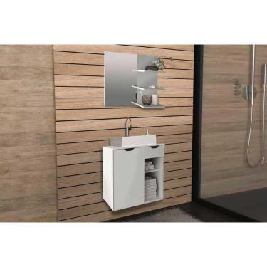 Imagem de Armário C- Balcão Banheiro Suspenso Bn3605 Cuba Bn3600 60cm E Espelho Bn3608 Branco - Tecno Mobili