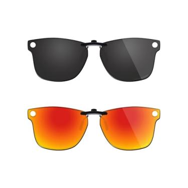 Imagem de Fiskr Óculos de sol polarizados clip-on para Ray-Ban Meta Wayfarer RW4008 e Gen 2 RW4012 (tamanho 53-22) - Proteção UV - Ajuste universal para homens e mulheres - Preto clássico e vermelho fogo