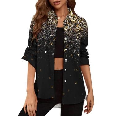 Imagem de Blusa feminina Deer Lady com botões e decote em V, manga comprida, L