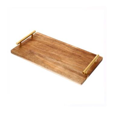 Imagem de Bandeja de Madeira Acácia Retangular para Servir Café, Petiscos e Decoração | Prato de Serviço Elegante e Durável para Cozinha, Sala de Estar e Eventos