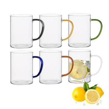 Imagem de KUNANG Conjunto de 6 canecas de café de vidro, xícaras de café transparentes com alças coloridas, copos de chá, copos de bebida perfeitos para latte, cappuccino, chá, suco