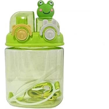 Imagem de Garrafa Squeeze Infantil BICHOS 1 Litro com Canudo, Botão, Trava (Amarelo) (Verde)