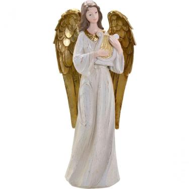 Imagem de Decoração Anjo Musico Harpa Ouro Resina Natal Enfeite 38cm