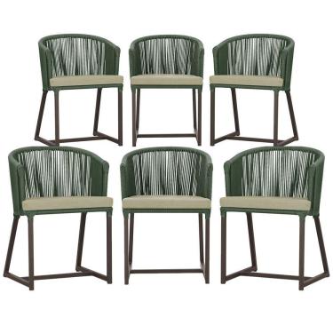 Imagem de 6 Cadeiras De Jantar área Noronha Marrom E7 Trama  Verde