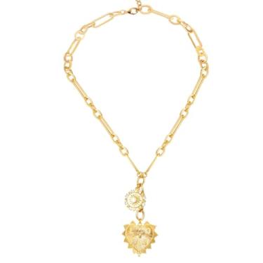 Imagem de Colar com pingente de coração dourado grosso, joia de corrente solar estilo europeu para mulheres, colar banhado a ouro ajustável