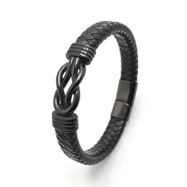 Imagem de VANFORWYN Pulseira masculina trançada de couro legítimo, aço inoxidável 316L, nó infinito, joias de Natal, presentes para homens, Medium, Couro, Sem Pedra Preciosa