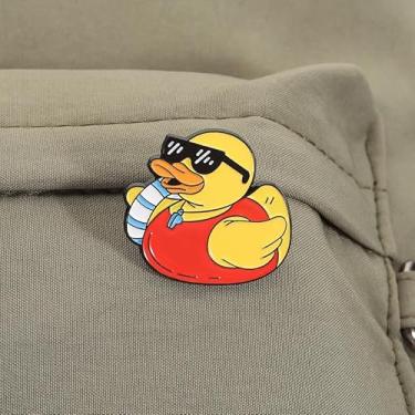 Imagem de Broche de esmalte de pato de borracha vibrante com óculos de sol e boia salva-vidas Broche de lapela de animal de desenho animado elegante acessórios de salva-vidas para bolsa de banho, jaquetas e