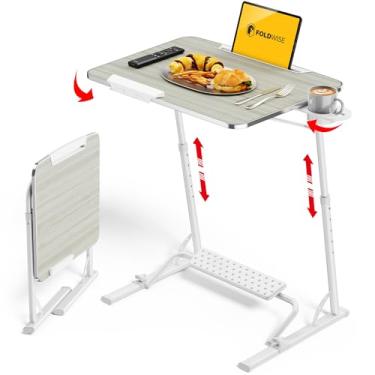 Imagem de FoldWise Bandeja de TV dobrável atualizada – mesa de laptop extra grande e resistente para sofá, mesa ajustável em altura e ângulo para jantar, trabalho e TV – Inclui apoio para os pés, suporte de