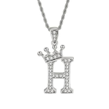 Imagem de Colares femininos com inicial de prata, colar longo com pingente delicado de letra A-Z, colar com nome de coroa, joias para presente feminino, One size, Metal, Sem Pedra Preciosa