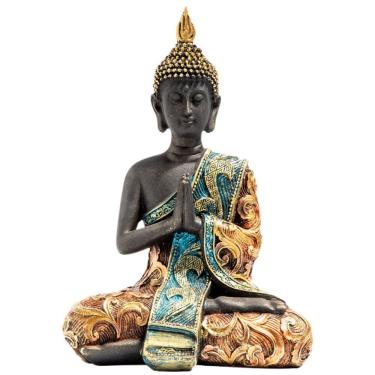 Imagem de Escultura: Estátua de Buda tailandês, figura em resina 14x9x20 cm