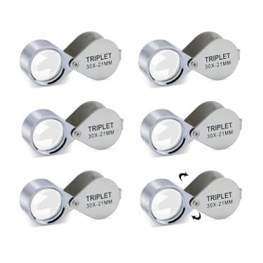Imagem de Lupa para joalheiros 30X, mini lupa de bolso, 6 peças, lupa de olho para joias flutuantes, pequena lupa para joias, selos, plantas, objetos pequenos (prata de 21 mm com caixa)