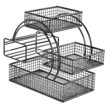 Imagem de Llazsybz Cesta de Ferro com Vários Níveis, Fruteira com Bandeja para Petiscos E Porta-lenços, Ideal para Decoração de Casa. Prateleira, Preto, Tamanho real