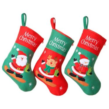 Imagem de Fancyes 3 Sacolas de Presente em Formato de Meias 3D, Meias de Natal de Pelúcia para Lembrancinhas de Festa no Quarto, Penduradas, S