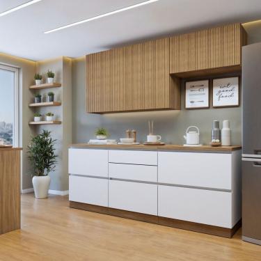 Imagem de Cozinha Completa Modulada 4 Peças 6 Portas 4 Gavetas Com Rodapé Norten Branco-nature