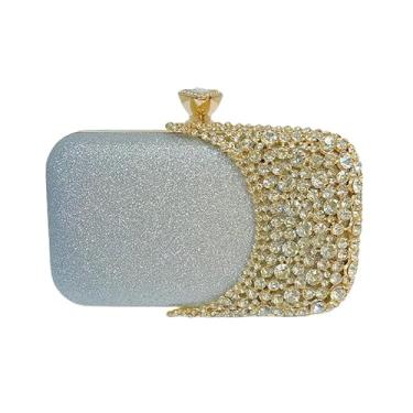 Imagem de Bolsa feminina clutch de strass com lantejoulas brilhantes vintage com contas de cristal para festa de casamento e coquetel bolsa brilhante, Prata