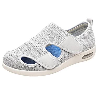 Imagem de JBTNBX Tênis feminino para diabéticos, larguras extralargas, ajustáveis, para idosos, edema, pés inchados, Cinza claro, 35