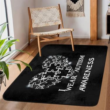 Imagem de Tapete para sala de estar, lavável à máquina, preto, autismo, coração, antiderrapante, tapete macio, para sala de estar, quarto, sala de jantar, berçário, cozinha, decoração de casa