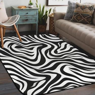 Imagem de Tapete de área para sala de estar, lavável à máquina, estampa de zebra, preto, branco, antiderrapante, tapete macio, para sala de estar, quarto, sala de jantar, berçário, cozinha, decoração de casa