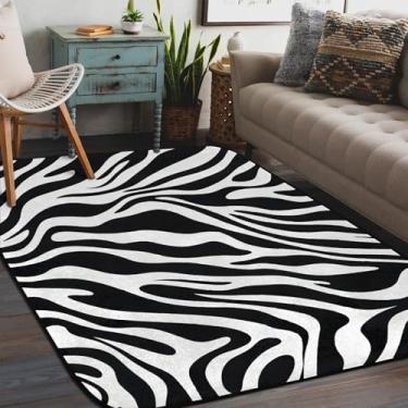 Imagem de Tapete de área para sala de estar, lavável à máquina, estampa de zebra, abstrato, retrô, antiderrapante, tapete macio, para sala de estar, quarto, sala de jantar, berçário, cozinha, decoração de casa